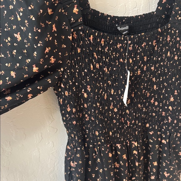 Madewell Lucie Elbow Sleeve Smocked Wide Leg Jumpsuit Stem Scatter 0 nwt - Picture 6 of 6